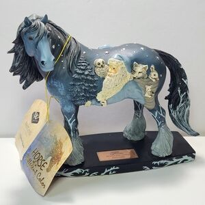 Horse of a Different Color -WOODLAND SANTA- Blue Christmas Santa Statue Figurine